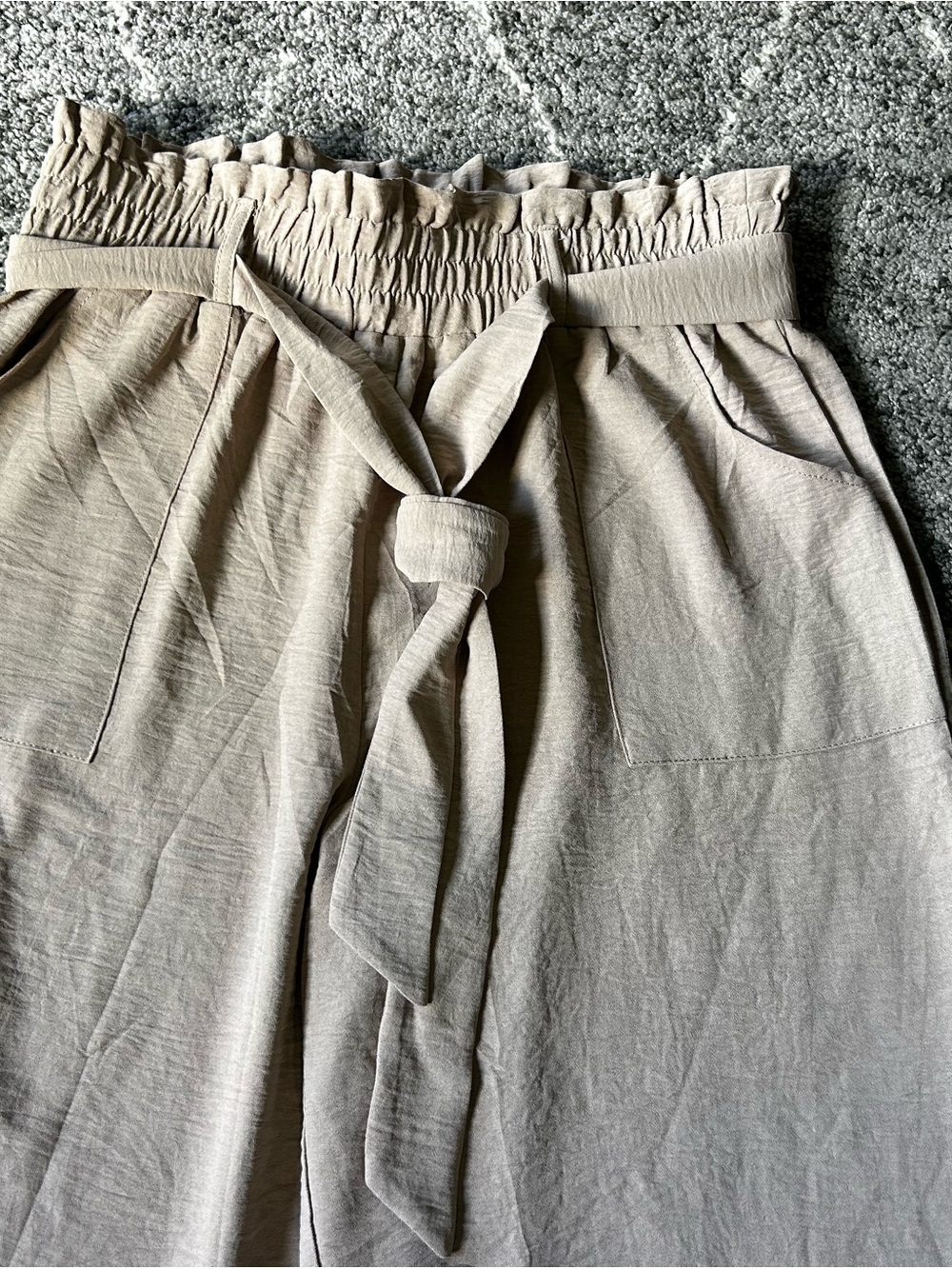 Chiclily High Rise Wide Leg Pants Belted Elastic Waist Taupe New - Picture 6 of 8